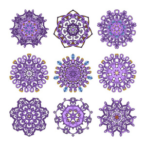 曼荼罗集。抽象的装饰背景。伊斯兰教, 阿拉伯语, 东方, 印度, 奥斯曼, 瑜伽图案