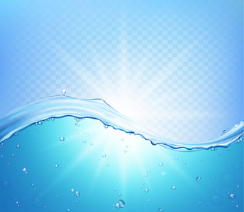 水与泡沫的波面,矢量透明蓝色浪潮图池面鲍鱼壳里面