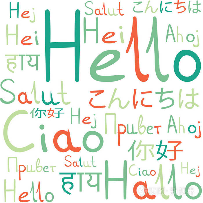 你好所有语言白色背景模式绿色友谊