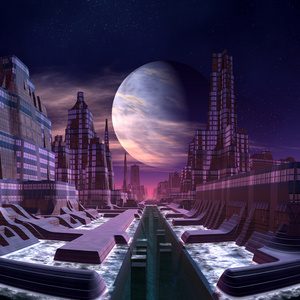 未来派的外星城市计算机图稿