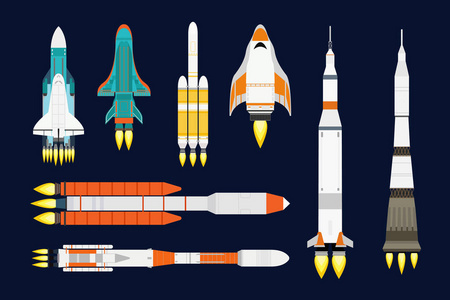 矢量技术船舶火箭卡通设计启动创新产品和宇宙幻想空间发射图形勘探