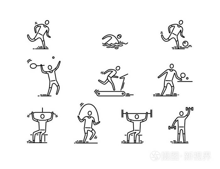 人运动健身图标矢量细线图标