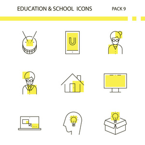 教育和学校的大纲和黄色背景图标