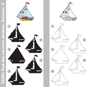 玩具游艇。找到真正正确的阴影