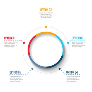 业务数据可视化。循环图的抽象元素, 具有5个步骤选项零件或过程。用于演示的矢量业务模板。图表的创意理念。流程图