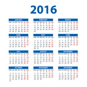 2016年日历插图矢量色彩设计