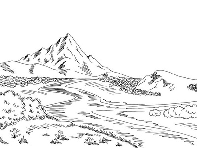 山江图形黑色白色风景素描图矢量照片