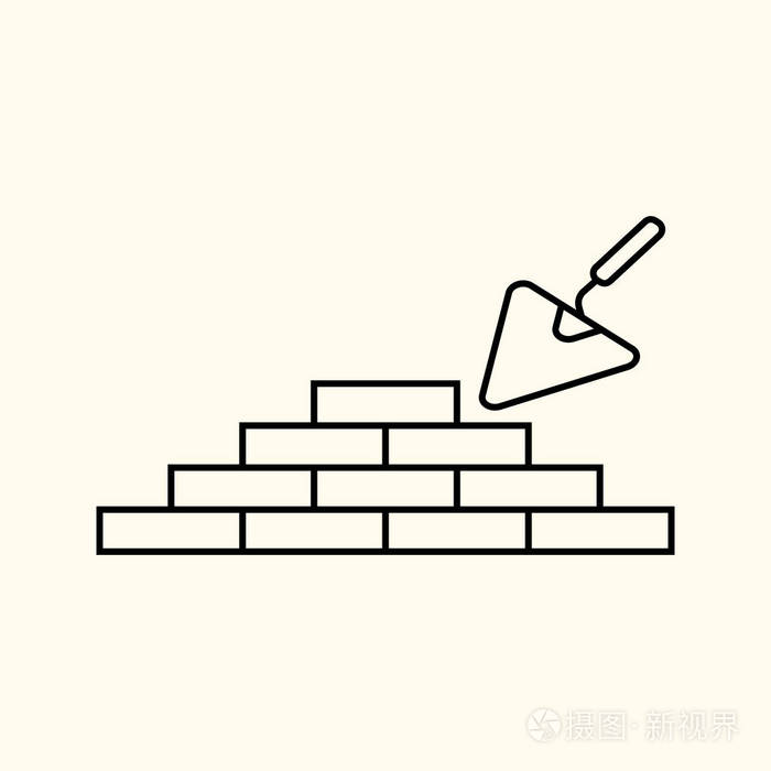 简单向量线性插图一堵砖墙和施工的向导,扁线图标插画-正版商用图片0n