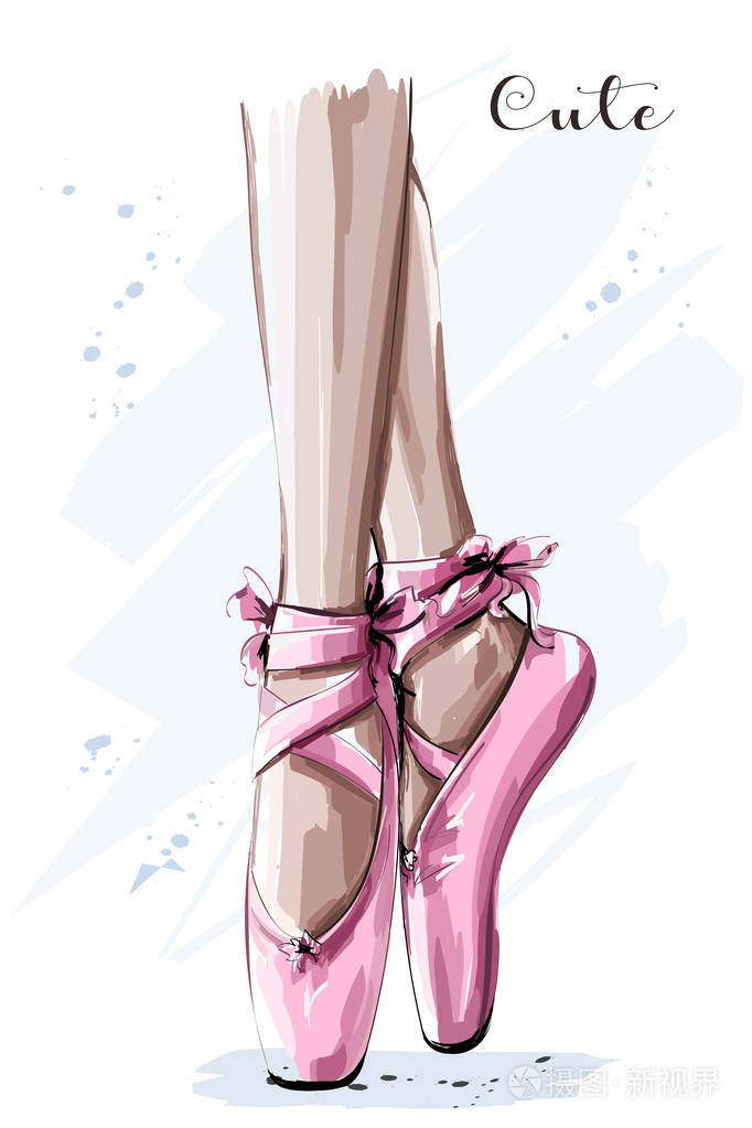 插画 手绘芭蕾舞者腿在尖角鞋.素描.矢量插图.eps
