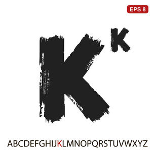 黑色大写手写矢量字母 k 在白色背景上。半干刷与未涂漆区域绘制