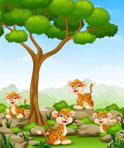 在丛林中的卡通豹集团