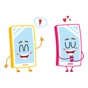 两个卡通手机人物,展现我的爱,放弃拇指照片