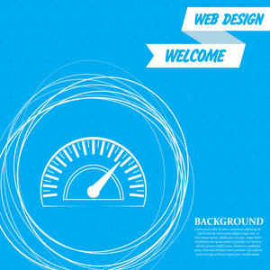 在蓝色背景上的车速表图标, 周围有抽象的圆圈和文本的位置。矢量