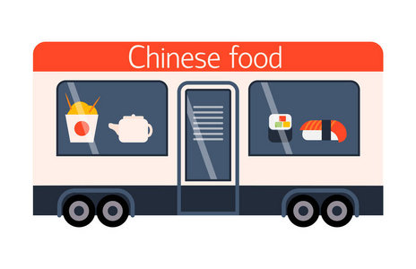 街边食物节日中国拖车矢量餐车