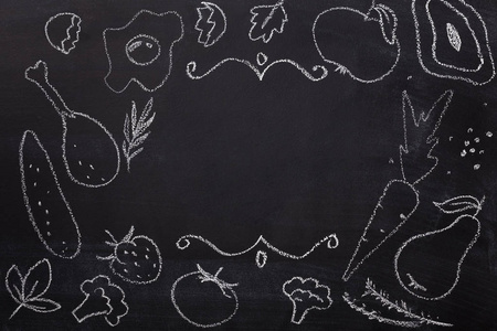 黑板上用粉笔画的食物