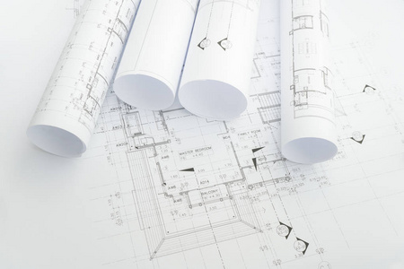 建筑绘图纸卷的一所住宅建设