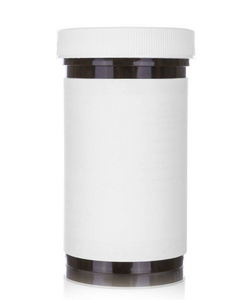 医药瓶棕色玻璃或塑料上白色孤立