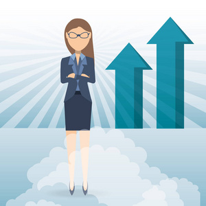 成功的商业女性显示业务增长图表