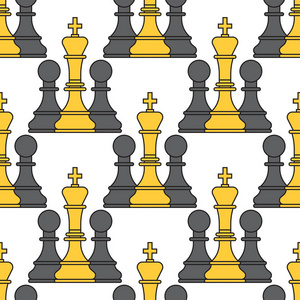 棋盘无缝模式背景棋子锦标赛矢量休闲概念骑士组白黑片比赛