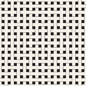 无缝的方式交织而成。编织的交叉条纹格子的背景。黑色和白色几何矢量图