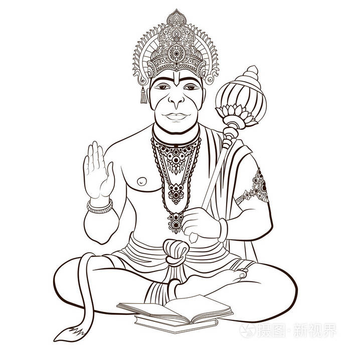 印度神哈努曼与猴脸插画-正版商用图片0nmwq3-摄图新视界