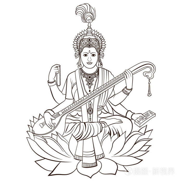 印度教女神萨拉斯瓦蒂.矢量手绘插画-正版商用图片0nmx81-摄图新视界