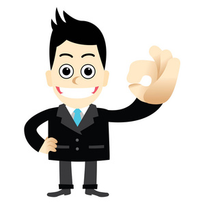 一个手指用一个手指手势 ok 的商人插画