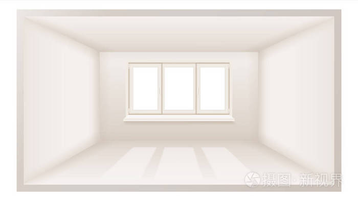 空房间向量.干净的墙.阳光落下.三维空间.3d 写实插画