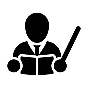 学校象形文字教师图标矢量男性人物头像与书和教学在学校, 学院或大学