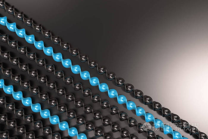 在黑色背景上的黑色和蓝色塑料螺旋棒