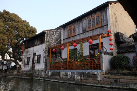 中国浙江省西塘镇水运河建筑与建筑