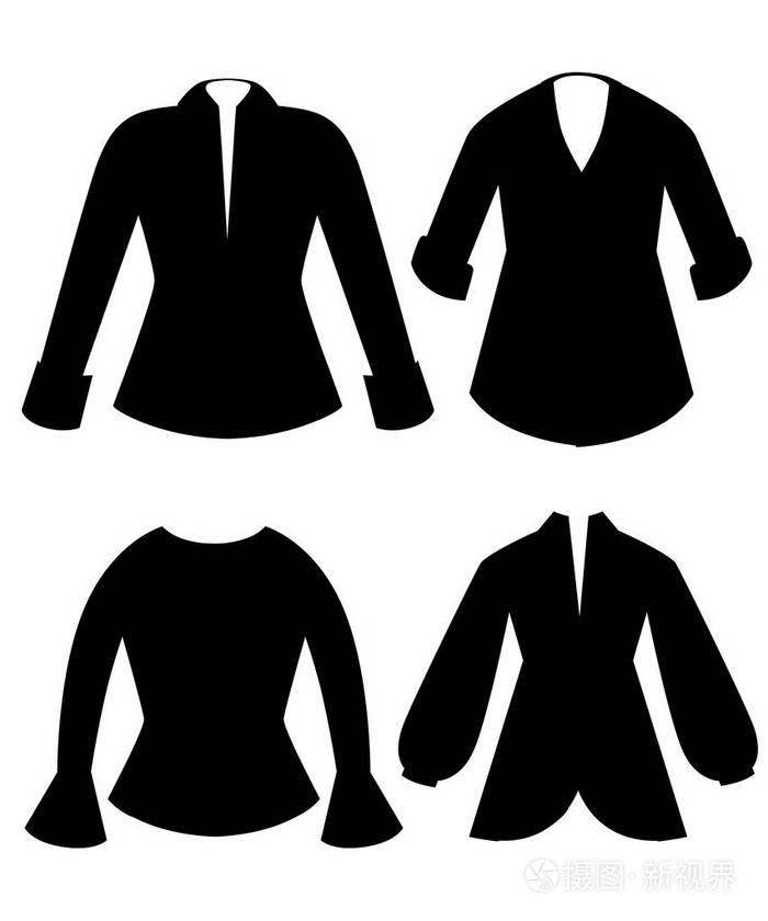 黑色剪影.套上衣.女士的衣服.女性正式长袖上衣.平面式设计.
