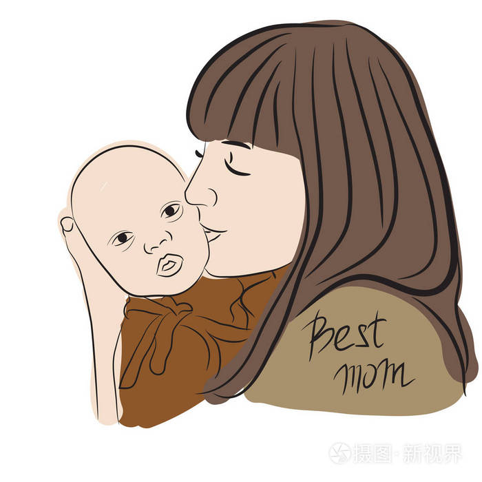 矢量图的母亲和她的孩子妈妈的吻婴儿