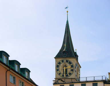 苏黎世瑞士圣彼得教堂的钟图片