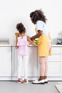 非洲裔美国人母女一起在厨房切菜