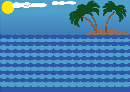 大海 太阳 岛和棕榈树