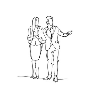 素描商业人夫妇商人点手指涂鸦男性和女性剪影白色背景
