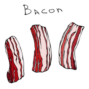 组的原始片培根.现实的矢量图孤立的手绘涂鸦或卡通风格素描.