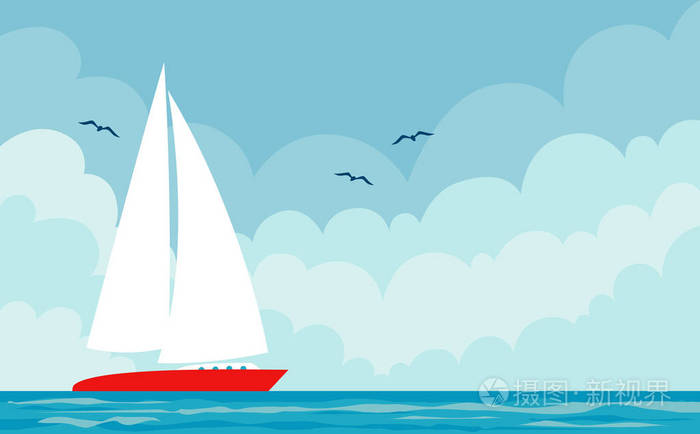 小船漂流在水和夏天海景