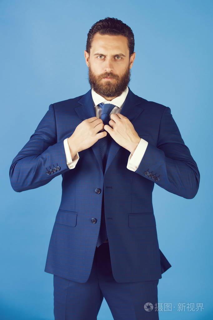 男人,留着胡须风度翩翩的商人,在正式的夹克,领带