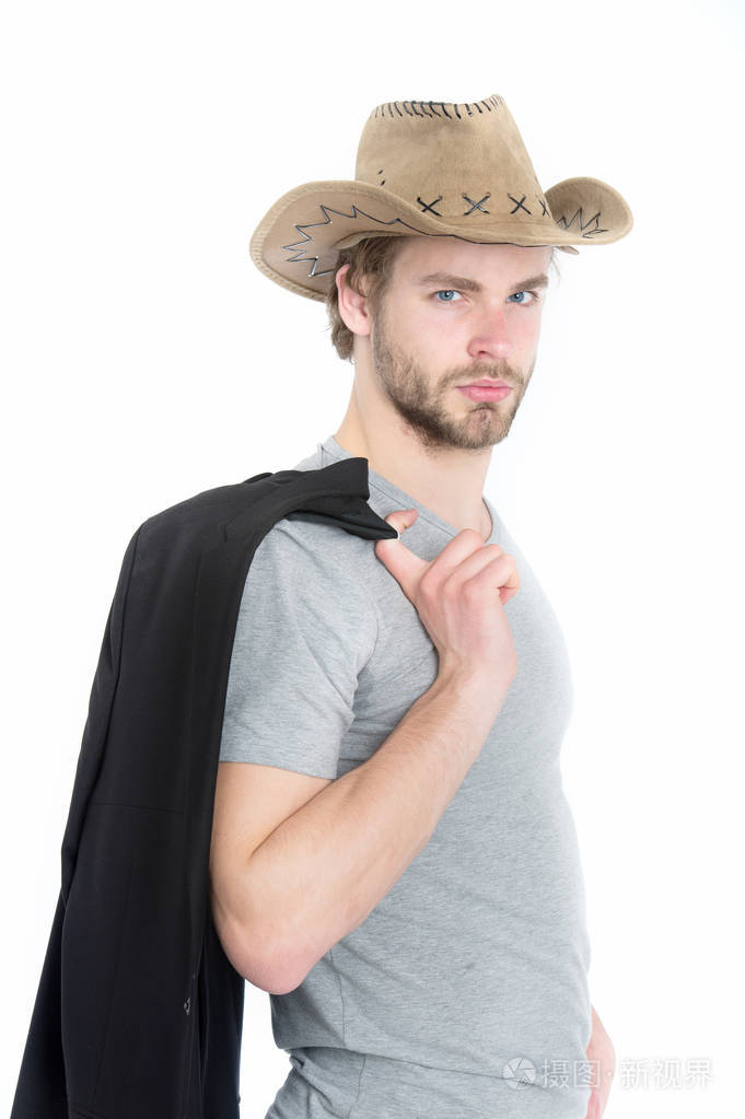 英俊的胡子的牛仔的家伙商人或者性感警察的男人