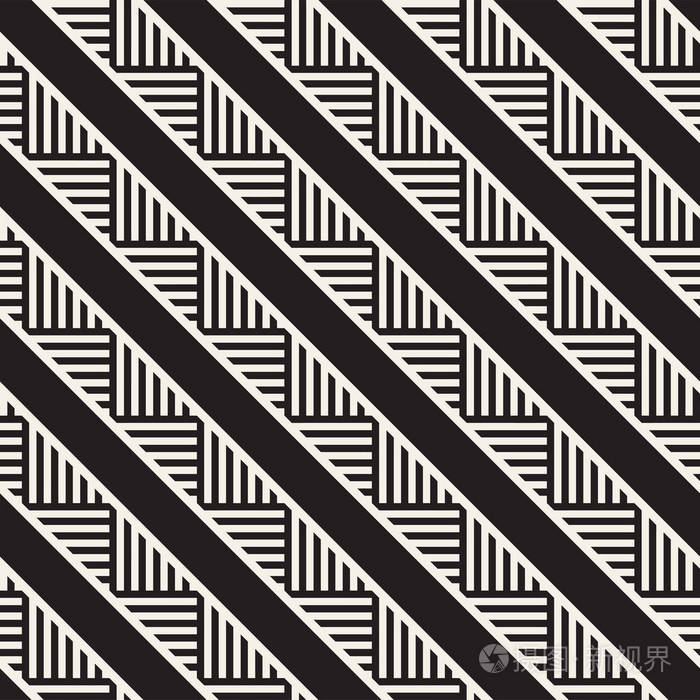 时尚线条迷宫格子.民族的单色纹理.抽象的几何背景设计.