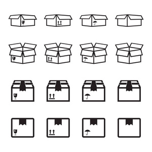 包装盒子图标集。平航运包简单的矢量图