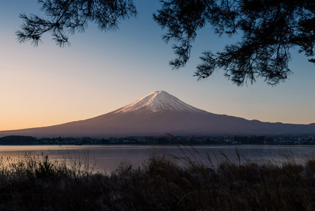 从河口湖看富士山的美景图片