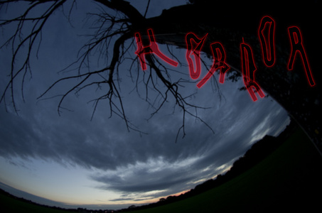 在自然的夜晚,令人毛骨悚然的背景写的红字恐怖摄影图