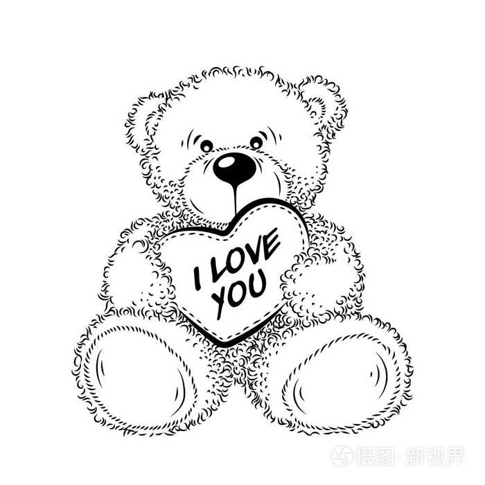 用心画泰迪熊矢量图