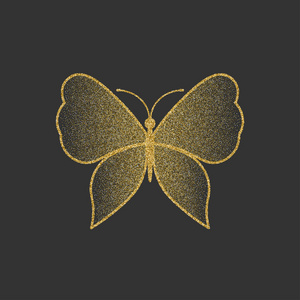 装饰的金蝴蝶。优雅的轮廓。标志的的项目。矢量图