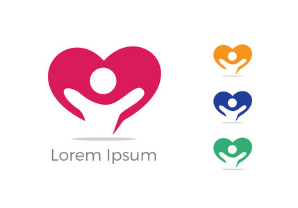 幼儿中心标志, 慈善和支持向量概念, 孤儿在心脏图标, 爱和幸福生活