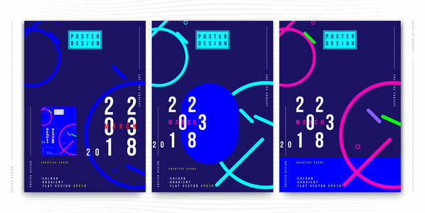 为创作活动设置抽象的创意海报。标准 A3 垂直格式与蓝色。模板未来的封面。平面矢量插画 Eps 10