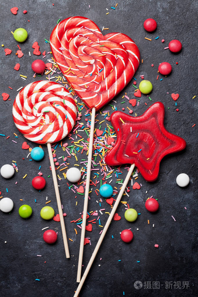 棒糖和糖果.顶部视图